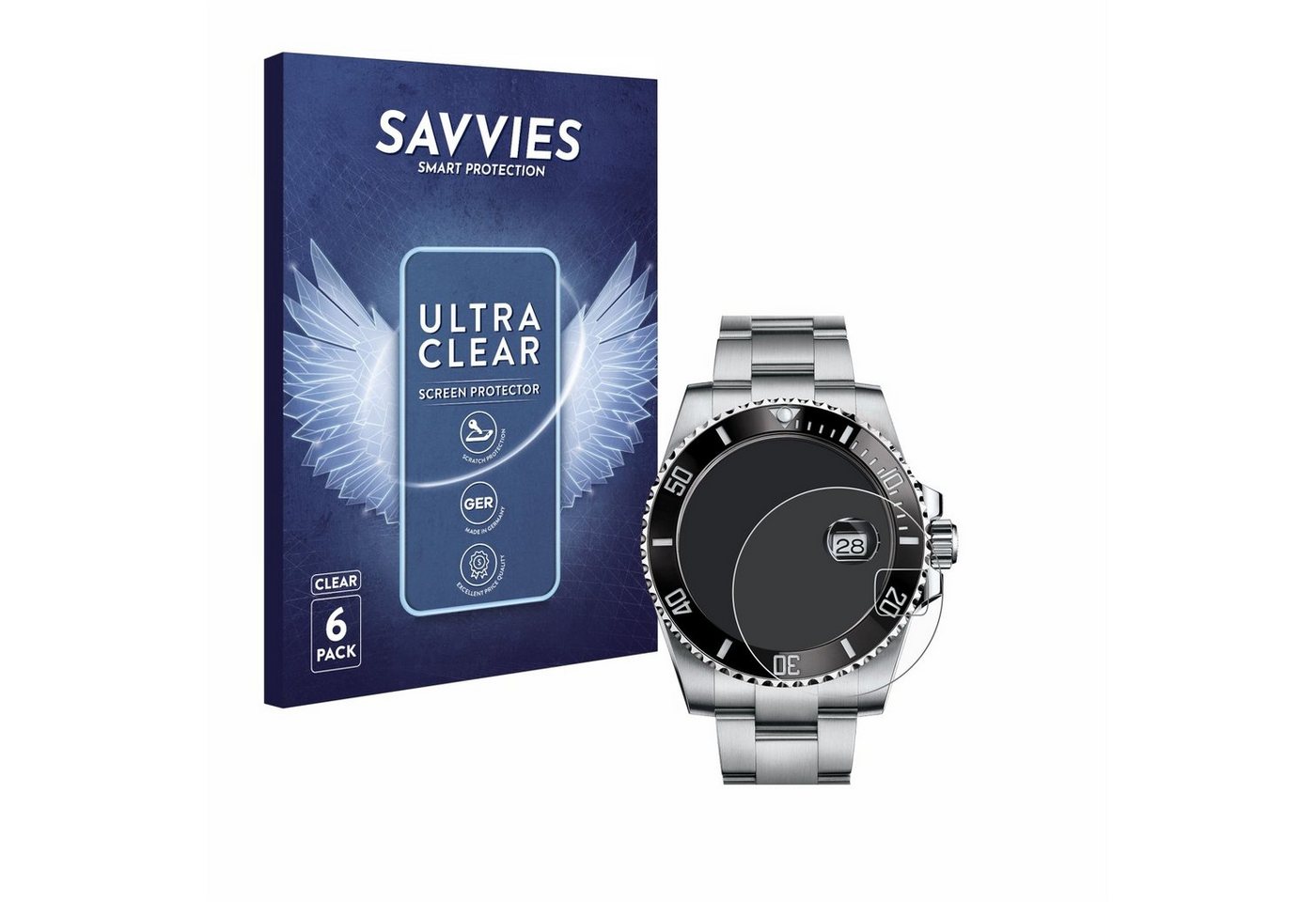Savvies Displayschutzfolie Schutzfolie für Rolex Submariner (Date), 6 Stück, Displayschutz Schutz Folie Klar Transparent von Savvies