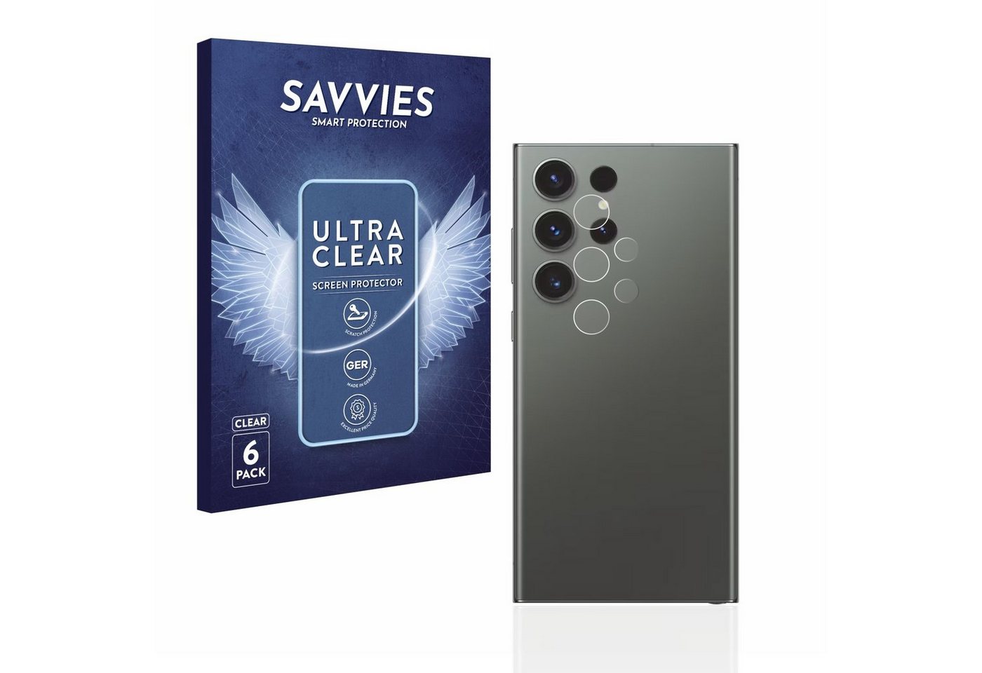 Savvies Displayschutzfolie Schutzfolie für Samsung Galaxy S23 Ultra (NUR Kameraschutz), 6 Stück, Displayschutz Schutz Folie Klar Transparent von Savvies