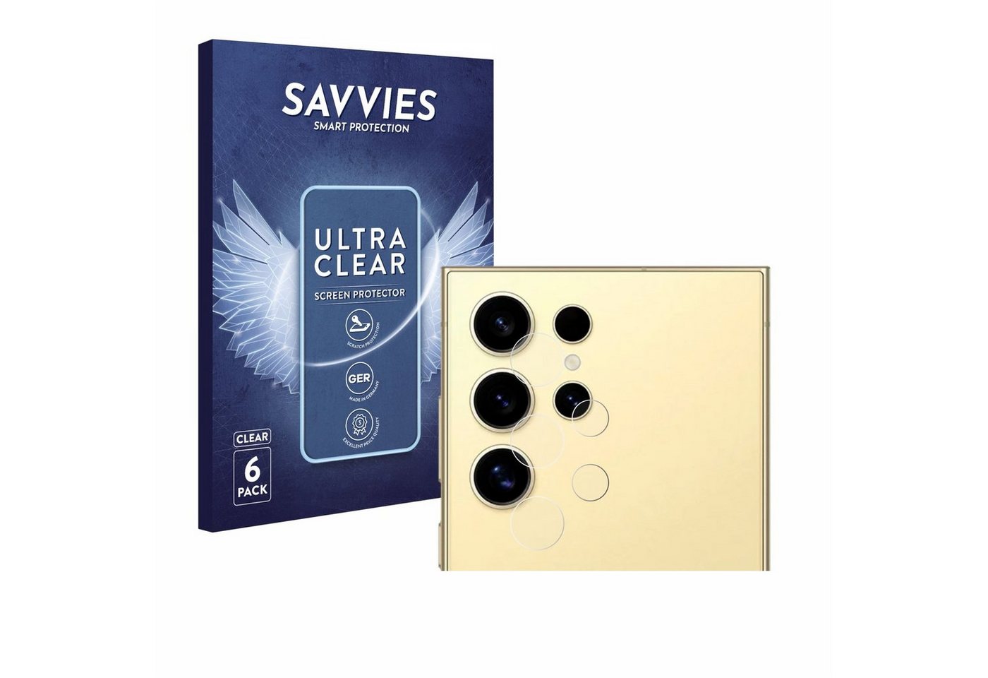 Savvies Schutzfolie für Samsung Galaxy S24 Ultra (NUR Kameraschutz), Displayschutzfolie, 6 Stück, Folie klar von Savvies