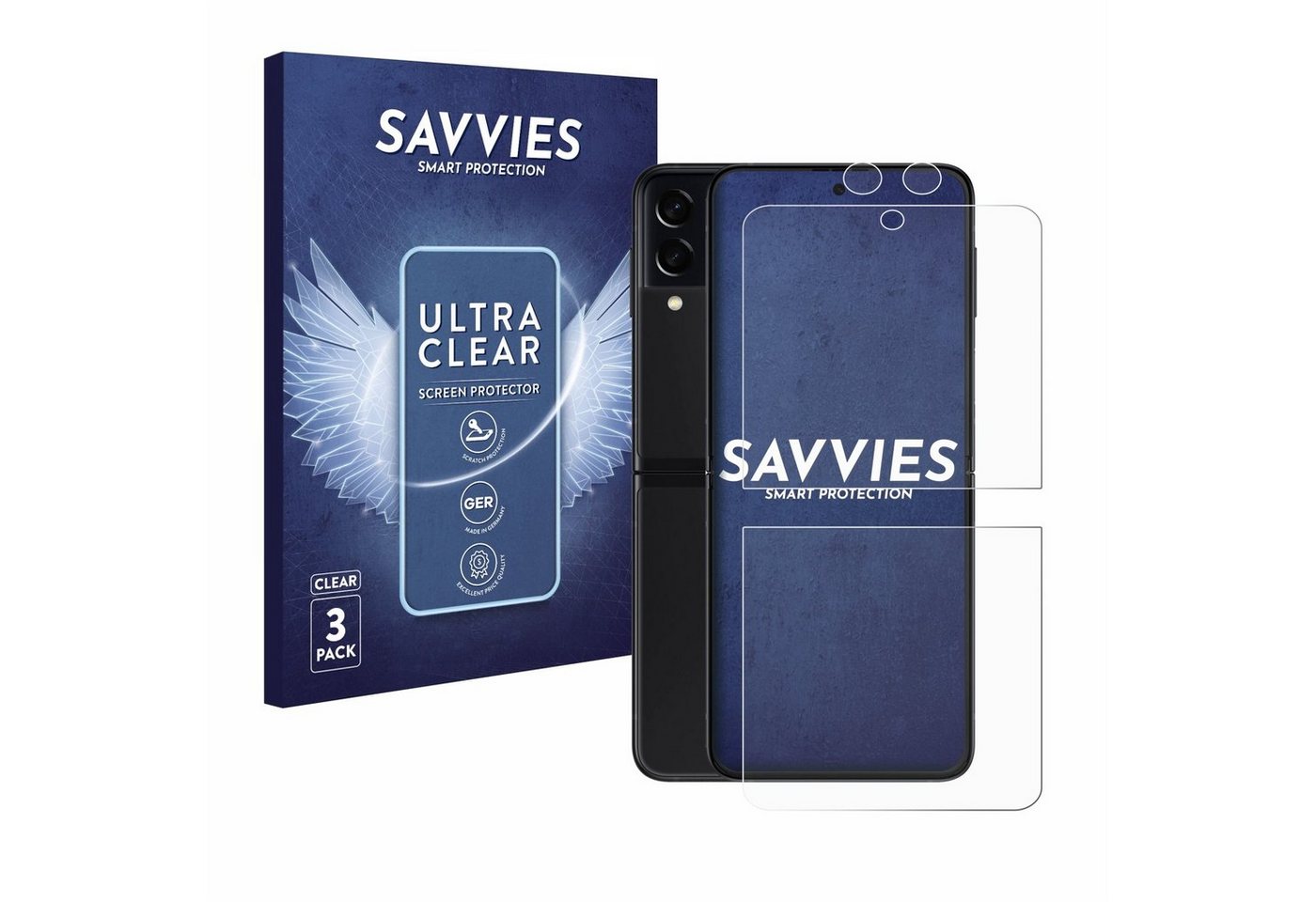 Savvies Schutzfolie für Samsung Galaxy Z Flip 3 5G (Display+Kamera), Displayschutzfolie, 6 Stück, Folie klar von Savvies