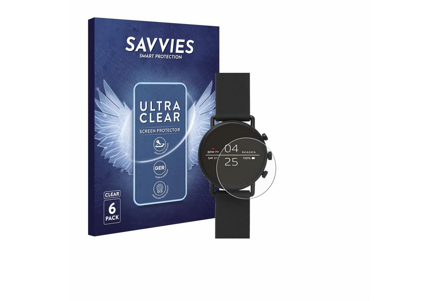 Savvies Schutzfolie für Skagen Smartwatch Falster 2, Displayschutzfolie, 6 Stück, Folie klar von Savvies