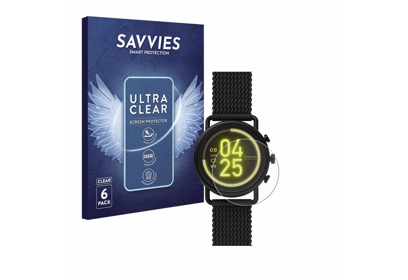 Savvies Schutzfolie für Skagen Smartwatch Falster 3, Displayschutzfolie, 6 Stück, Folie klar von Savvies