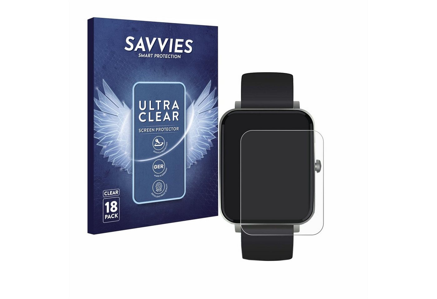Savvies Schutzfolie für Souccess Smartwatch 1.54, Displayschutzfolie, 18 Stück, Folie klar" von Savvies