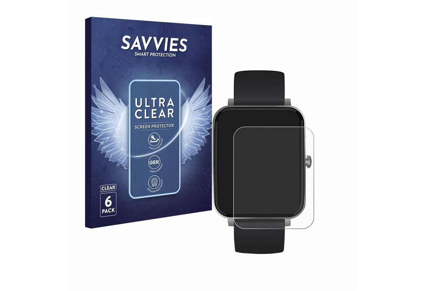 Savvies Schutzfolie für Souccess Smartwatch 1.54, Displayschutzfolie, 6 Stück, Folie klar" von Savvies