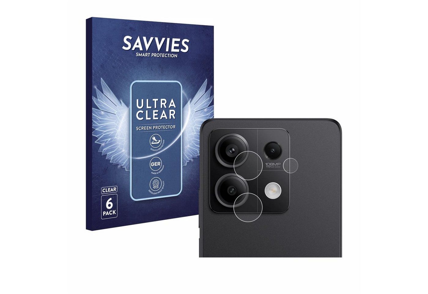 Savvies Displayschutzfolie Schutzfolie für Xiaomi Redmi Note 13 Pro 5G (NUR Kameraschutz), 6 Stück, Displayschutz Schutz Folie Klar Transparent von Savvies