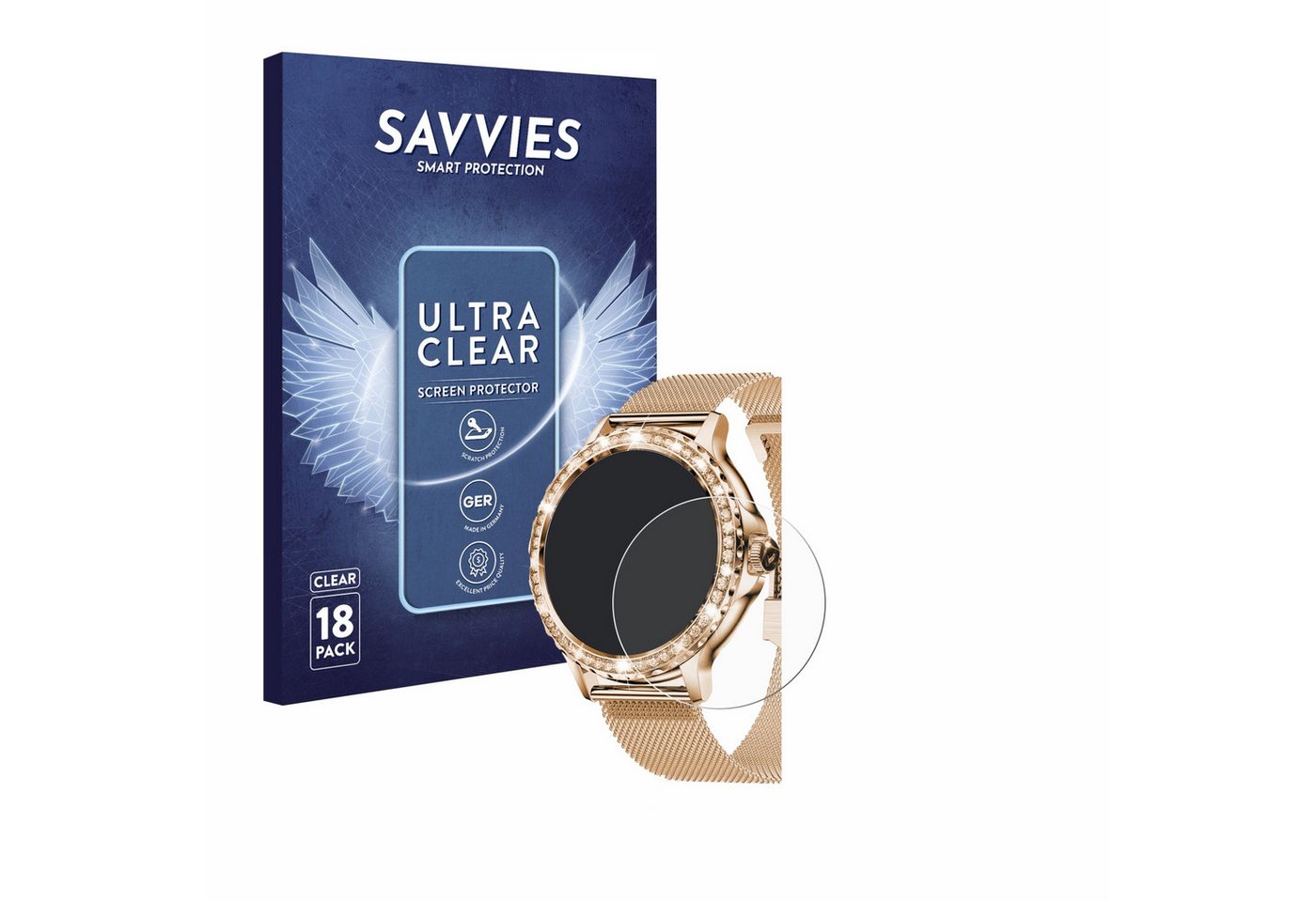 Savvies Schutzfolie für walkbee Smartwatch 1.3 (rund), Displayschutzfolie, 18 Stück, Folie klar" von Savvies