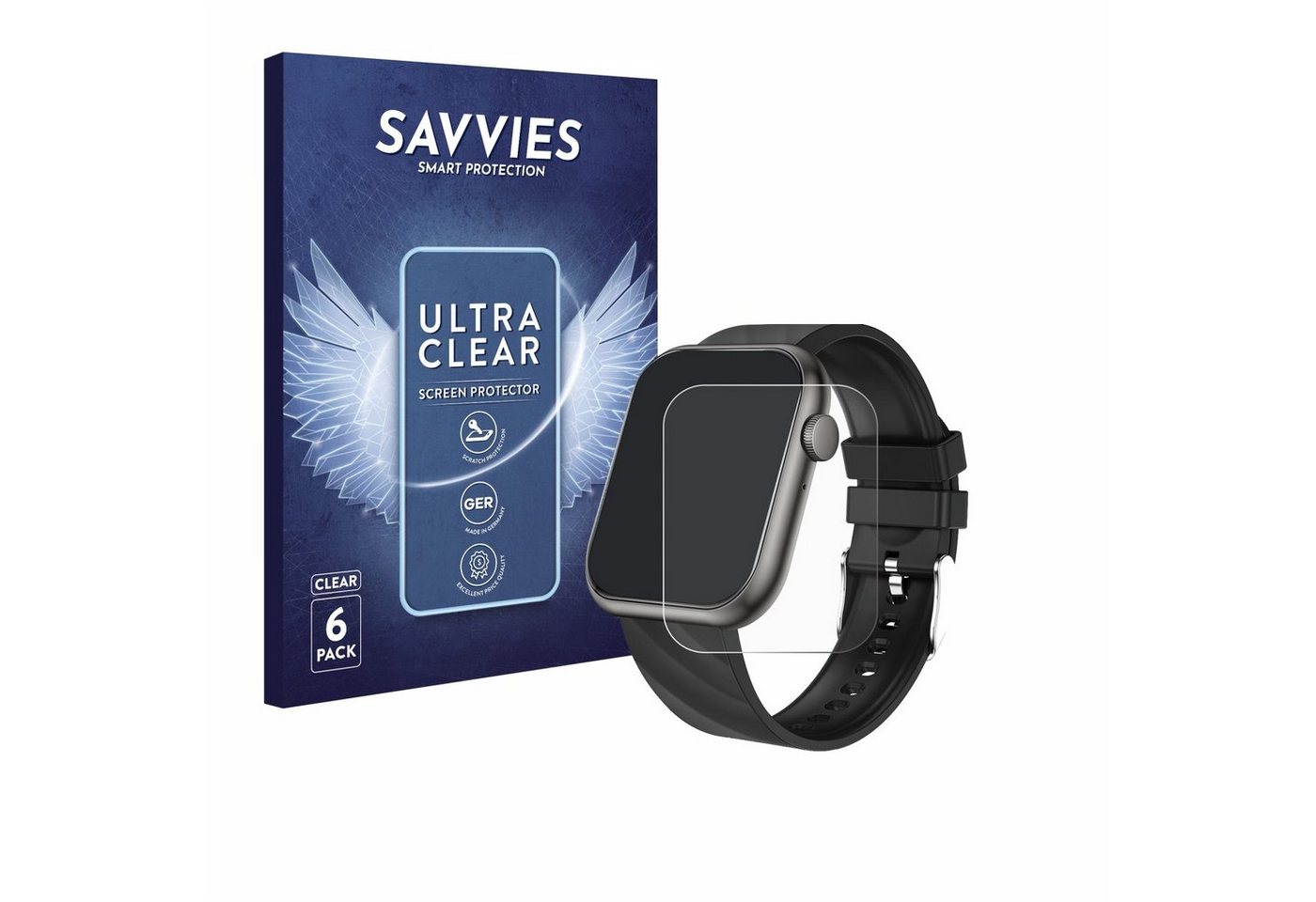 Savvies Schutzfolie für walkbee Smartwatch 1.96, Displayschutzfolie, 6 Stück, Folie klar" von Savvies