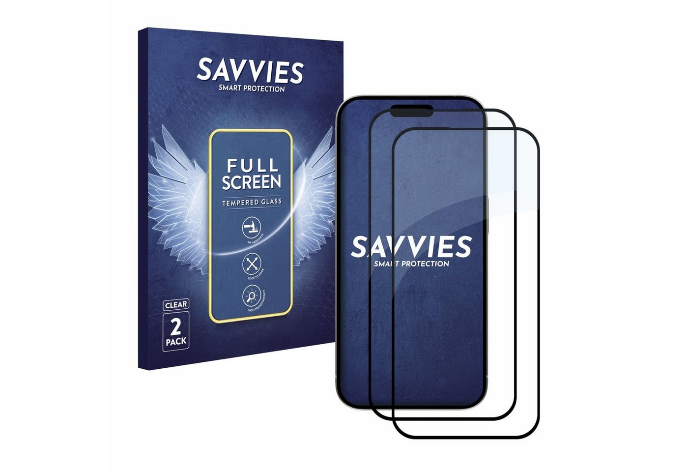 Savvies Displayschutzglas Xtreme Glass 2.5D Full Cover Panzerglas (schwarz) für Apple iPhone 15 Pro, 2 Stück, Schutzglas klar von Savvies