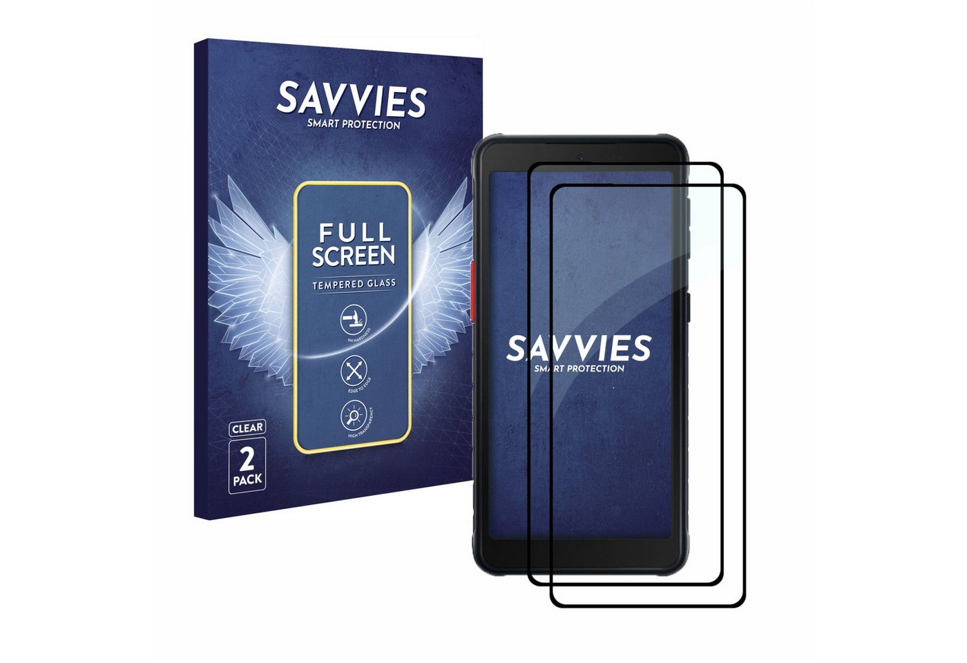 Savvies Displayschutzglas Xtreme Glass 2.5D Full Cover Panzerglas für Samsung Galaxy Xcover 5 (schwarz) für Samsung Galaxy Xcover 6 Pro (Vorderseite + Kamera), 2 Stück, Schutzglas klar von Savvies