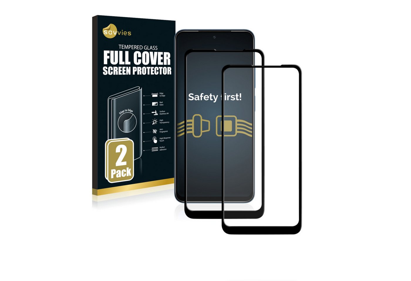 Savvies Displayschutzglas Xtreme Glass 2.5D Full Cover Panzerglas für Xiaomi Redmi Note 11 (schwarz) für Xiaomi Redmi Note 11, 2 Stück, Schutzglas klar von Savvies