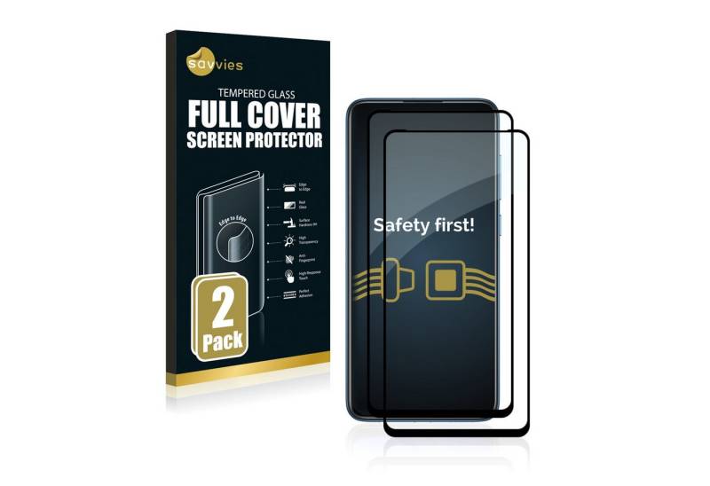 Savvies Displayschutzglas Xtreme Glass 2.5D Full Cover Panzerglas für Xiaomi Redmi Note 9 (schwarz) für Xiaomi Redmi Note 9, 2 Stück, Schutzglas klar von Savvies