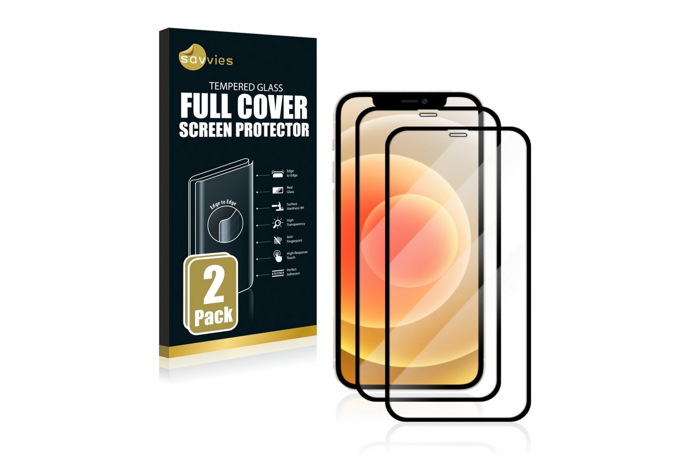 Savvies Displayschutzglas Xtreme Glass 3D Full Cover für Apple iPhone 12 Pro (schwarz) für Apple iPhone 12 Pro, 2 Stück, Schutzglas klar von Savvies