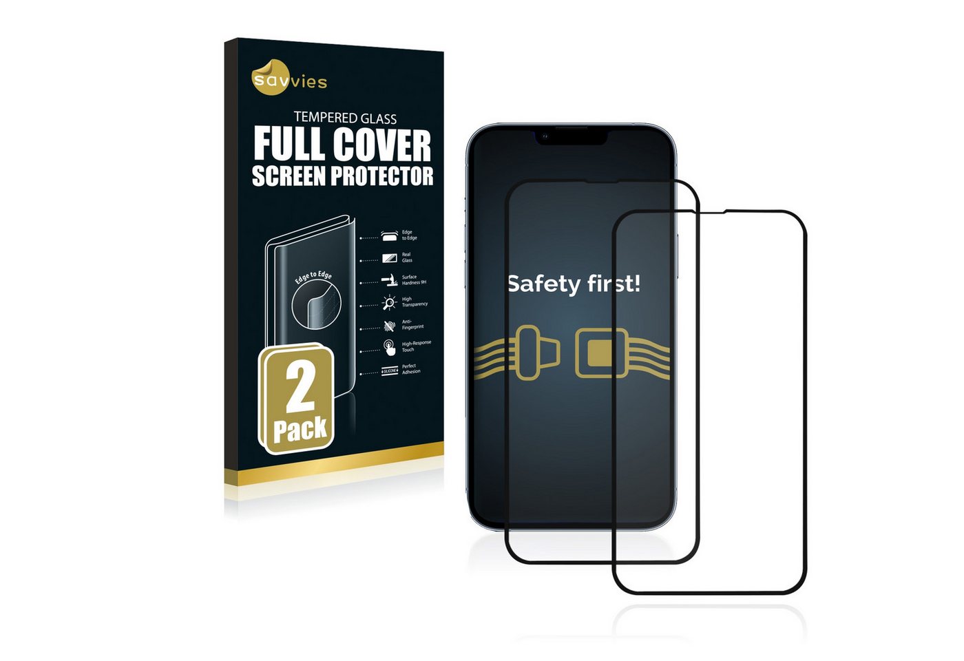 Savvies Displayschutzglas Xtreme Glass 3D Full Cover für Apple iPhone 13 Pro Max (schwarz) für Apple iPhone 13 Pro Max, 2 Stück, Schutzglas klar von Savvies