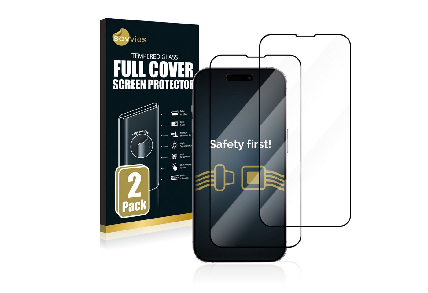 Savvies Displayschutzglas Xtreme Glass 3D Full Cover Panzerglas für iPhone 14 Pro (schwarz) für Apple iPhone 14 Pro, 2 Stück, Schutzglas klar von Savvies