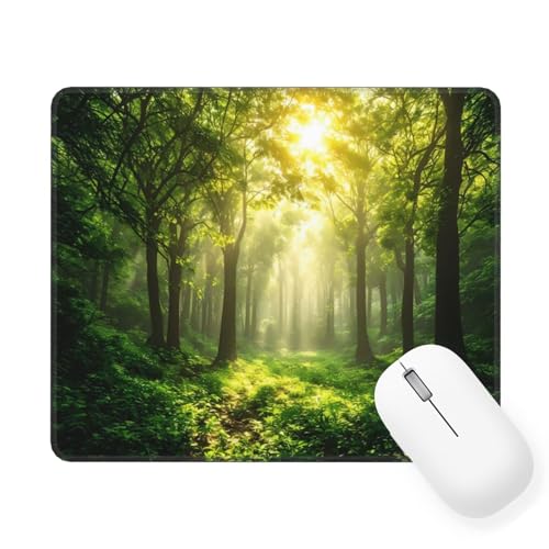Mauspad Sonnenlicht Mauspad Klein 20 x 15 cm, Mousepad mit Wasserdicht und Rutschfester, Vernähter Kanten Mousepad Wald, Gaming Accessories, Verbessert Geschwindigkeit Präzision für Büro, Gaming W-887 von Saweefog