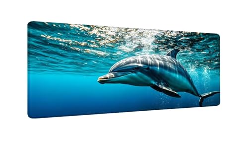 Schreibtischunterlage 90x30 cm XXL Mauspad Delphin Tier Mousepad mit Genähten Kanten, Wasserfest Mouse Pad mit rutschfeste Unterseite, Desk Zubehör für Büro Zimmer Deko, Geschenke für Männer W-668 von Saweefog