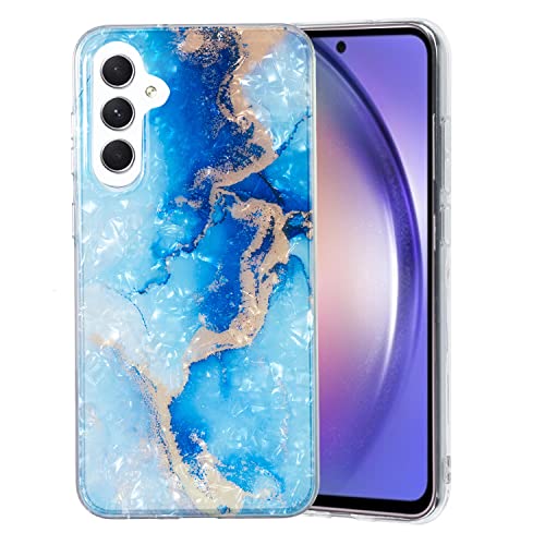 Kompatibel mit Samsung Galaxy A54 5G Hülle, Muschelmuster, niedliche Handyhülle für Damen und Herren, schlank, weich, TPU-Silikon, Stoßschutz, stoßfest, Schutzhülle für Galaxy A54 5G, blauer Marmor Kompatibel mit Samsung Galaxy A54 5G Hülle, Muschelmuster, niedliche Handyhülle für Damen und Herren, schlank, weich, TPU-Silikon, Stoßschutz, stoßfest, Schutzhülle für Galaxy A54 5G, blauer Marmor von Sawiqpd