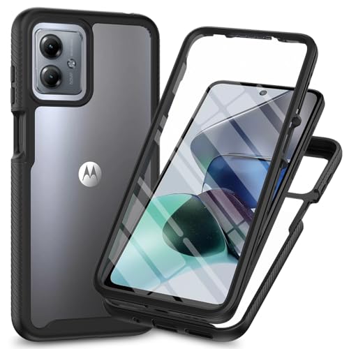 Motorola Moto G14 Hülle mit integriertem Displayschutz, 360° Rundumschutzhülle, strapazierfähig, kratzfest, stoßfest, dünn, Silikon, transparent, für Motorola Moto G14, Schwarz von Sawiqpd