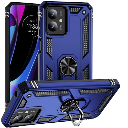 Sawiqpd Motorola Moto G14 Hülle, Militärqualität, robust, schwer gepanzerte Schutzhülle mit magnetischem Metallring, Ständer, schlanke, stoßfeste Schutzhülle für Motorola Moto G14, Blau von Sawiqpd