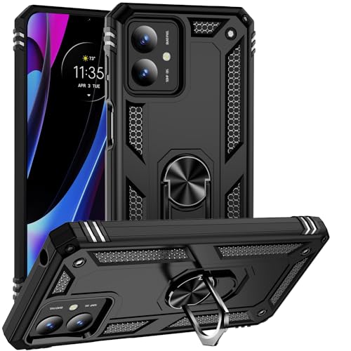 Sawiqpd Motorola Moto G14 Hülle, Militärqualität, robust, schwer gepanzerte Schutzhülle mit magnetischem Metallring, Ständer, schlanke, stoßfeste Schutzhülle für Motorola Moto G14, Schwarz Sawiqpd Motorola Moto G14 Hülle, Militärqualität, robust, schwer gepanzerte Schutzhülle mit magnetischem Metallring, Ständer, schlanke, stoßfeste Schutzhülle für Motorola Moto G14, Schwarz von Sawiqpd