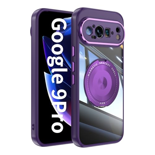 Sawiqpd Schutzhülle für Google Pixel 9 Pro XL, mit Ringständer, Anti-Drop-Hülle, transparente Kristall-Handyhülle, stoßfest, robust, schmale Passform, Schutzhülle für Google Pixel 9 Pro XL, Lila von Sawiqpd