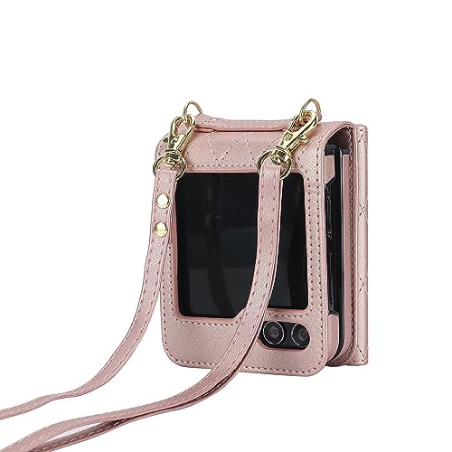 Sawiqpd Schutzhülle für Samsung Galaxy Z Flip 6, schlankes Premium-Leder, zum Umhängen mit verstellbarem Umhängeband, stoßfest, niedliche Schutzhülle für Samsung Galaxy Z Flip6 5G, Roségold Sawiqpd Schutzhülle für Samsung Galaxy Z Flip 6, schlankes Premium-Leder, zum Umhängen mit verstellbarem Umhängeband, stoßfest, niedliche Schutzhülle für Samsung Galaxy Z Flip6 5G, Roségold von Sawiqpd