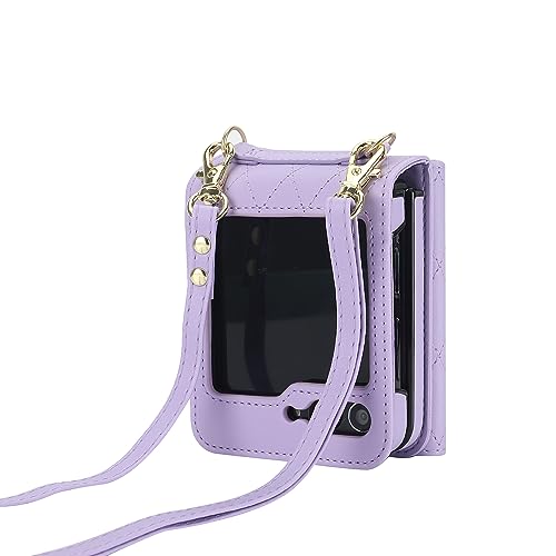 Sawiqpd Schutzhülle für Samsung Galaxy Z Flip 6, schlankes Premium-Leder, zum Umhängen mit verstellbarem Umhängeband, stoßfest, niedliche Schutzhülle für Samsung Galaxy Z Flip6 5G, Violett Sawiqpd Schutzhülle für Samsung Galaxy Z Flip 6, schlankes Premium-Leder, zum Umhängen mit verstellbarem Umhängeband, stoßfest, niedliche Schutzhülle für Samsung Galaxy Z Flip6 5G, Violett von Sawiqpd