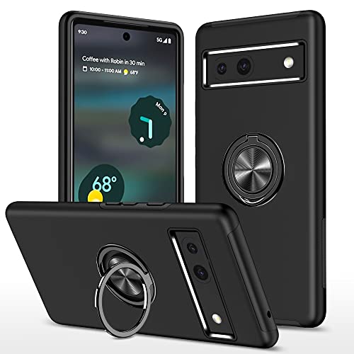 Schutzhülle für Google Pixel 7A 5G, Google Pixel 7A, mit 360°-Ringhalter, Ständer, stoßfest, militärische Qualität, harte Rückseite, für Google Pixel 7A, Schwarz von Sawiqpd