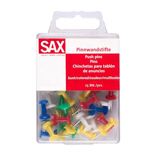 SAX Pinnwandstifte, 25 Stück, Bunt, Kunststoffkopf, Metall, Vielseitig Einsetzbar, Ideal für Büro, Schule & Freizeit SAX Pinnwandstifte, 25 Stück, Bunt, Kunststoffkopf, Metall, Vielseitig Einsetzbar, Ideal für Büro, Schule & Freizeit von Sax