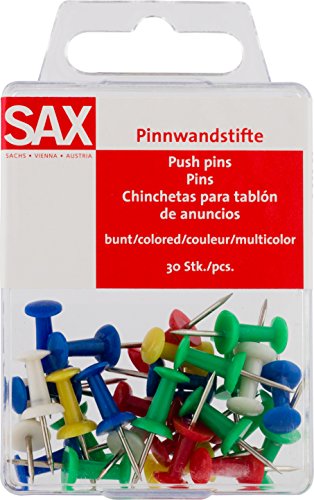 SAX Pinnwandstifte, 80 STK., Bunt-Transparent, Inklusive Kunststoffbox, Ideal für Pinnwände & Korkplatten, Vielseitig Einsetzbar von Sax