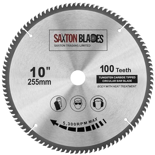 Saxton TCT Kreissägeblatt, fein geschnitten, 255 mm x 100 T x 25,4 mm Bohrung, passend für Evolution Rage Sägen von Saxton Blades