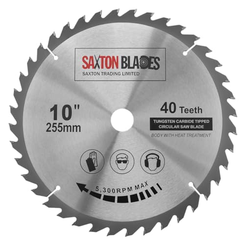 Saxton TCT Kreissägeblatt für Holz, 255 mm x 40 T x 25,4 mm Bohrung, passend für Evolution Rage Sägen Saxton TCT Kreissägeblatt für Holz, 255 mm x 40 T x 25,4 mm Bohrung, passend für Evolution Rage Sägen von Saxton Blades