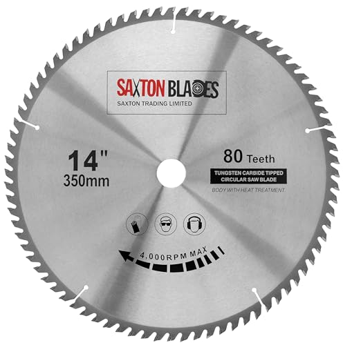 Saxton TCT Kreissägeblatt für Holz, 350 mm x 30 mm, 80 Zähne, für Bosch, Makita usw., passend für 355-mm-Sägen Saxton TCT Kreissägeblatt für Holz, 350 mm x 30 mm, 80 Zähne, für Bosch, Makita usw., passend für 355-mm-Sägen von Saxton Blades