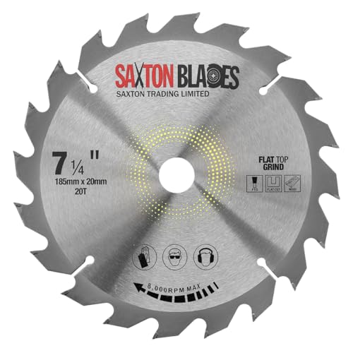 Saxton TCT Kreissägeblatt mit flacher Oberseite, 185 mm x 20 T x 20 mm Bohrung + 16 mm Ring für Evolution Sägen Saxton TCT Kreissägeblatt mit flacher Oberseite, 185 mm x 20 T x 20 mm Bohrung + 16 mm Ring für Evolution Sägen von Saxton Blades