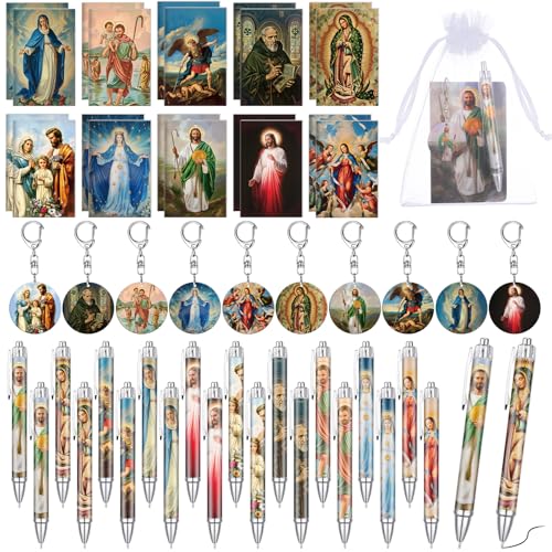 Sayglossy 40-teiliges katholisches religiöses Geschenkset, Heilige Gebetsnotizbücher, Bibelvers, Acryl-Schlüsselanhänger, christliche Kugelschreiber und Organza-Beutel, katholischer Rosenkranz Sayglossy 40-teiliges katholisches religiöses Geschenkset, Heilige Gebetsnotizbücher, Bibelvers, Acryl-Schlüsselanhänger, christliche Kugelschreiber und Organza-Beutel, katholischer Rosenkranz von Sayglossy