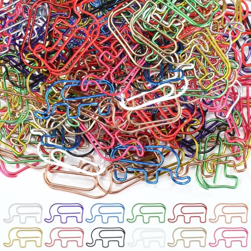 Saypacck Büroklammern, 3,5 x 2,3 cm, mehrfarbig, niedliche Büroklammern, Journaling-Zubehör für Lesezeichen, Studium, Geschenke (Elefant), 100 Stück von Saypacck