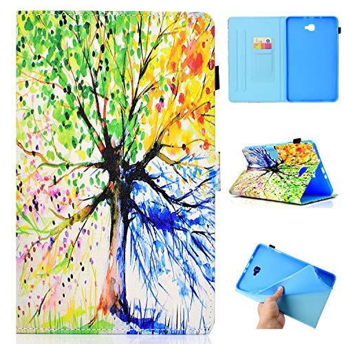 Sbaicen Hülle für Samsung Galaxy Tab A 10.1 2016 (SM-T580 / SM-T585 / SM-T587), PU-Ledermaterial Cover, Tablet Schutzhülle mit Kartenschlitz und Standfunktion - Bunter Baum von Sbaicen