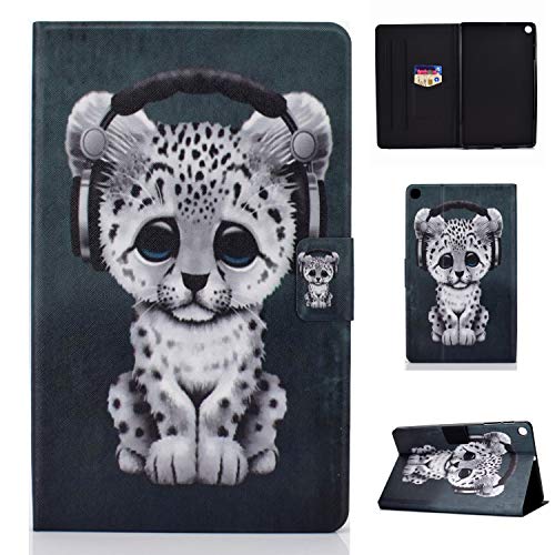 Sbaicen Hülle für Samsung Galaxy Tab A 8.0 Zoll 2019 (SM-T290 / SM-T295), PU-Ledermaterial Cover, Tablet Schutzhülle mit Kartenschlitz und Standfunktion - Musik Leopard von Sbaicen