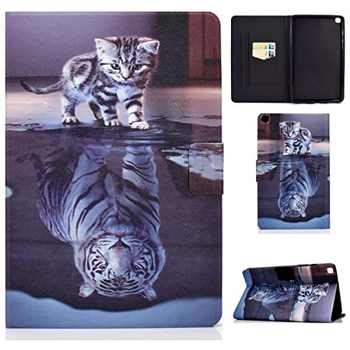 Sbaicen Samsung Galaxy Tab A 10.1 Zoll 2019 Hülle (SM-T510/ SM-T515), PU Leder Flip Case Cover , Tablet Schutzhülle mit Standfunktion und Kartensteckplatz - Tiger und Katze von Sbaicen