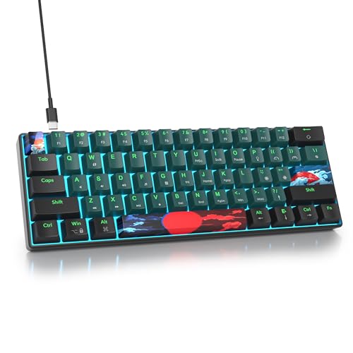 SbocKeeb 60% Prozent Tastatur, Wired Mini Mechanische Gaming-Tastatur Ice Blau LED-Hintergrundbeleuchtung, 61 Anti-Ghosting-Tasten, America QWERTY für PC Office Gaming（61 Soundwave） von SbocKeeb