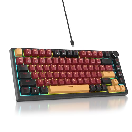 SbocKeeb Custom Gaming Tastatur 75 Prozent Hot-Swap,kabelgebundene Mechanische RGB Tastatur mit Dichtung und Schall absorbierenden Pads Programmierbare Amerikanische QWERTY V400 Red Samurai von SbocKeeb