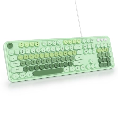 SbocKeeb Cute Tastatur Fullsize mit Runde Tasten, Retro Membran Schreibmaschine Tastatur Amerikanisch QWERTY, 104 Tasten Office USB Kabelgebundene in Voller Größe für Computer GT108 Light Green von SbocKeeb