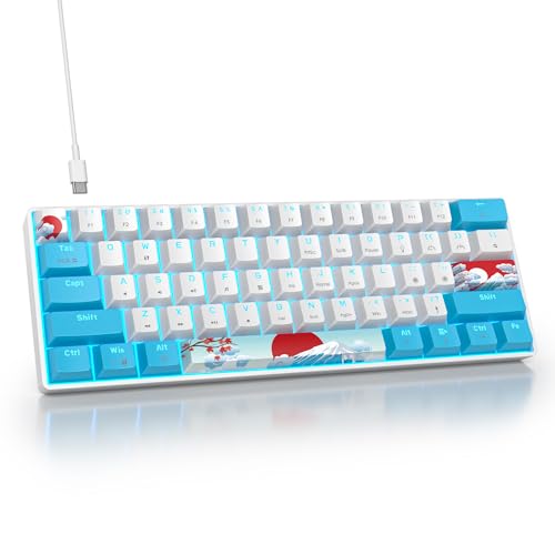 SbocKeeb Gaming Tastatur 60 Prozent, Wired RGB Mechanische Tastatur America QWERTY, Compact Mini 61 Tasten USB Tastatur mit Linear Red Switch Anti-Ghosting für PC Gamer Typist（GS61 RGB-61 Sea） von SbocKeeb