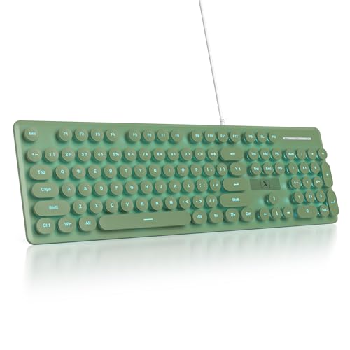 SbocKeeb Kabelgebundene Gaming-Tastatur Schreibmaschine, 104 Tasten Membran-LED-Hintergrundbeleuchtung Amerikanisches-Layout QWERTY mit runden Tasten für Computer/PC/Laptop/Windows (Dunkelgrün) von SbocKeeb