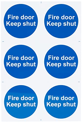 Brandschutztür-Schild, engl. Text „Fire Door Keep Shut“, vorgeschriebenes Gesundheits- und Sicherheitszeichen, selbstklebendes PVC, 200 mm x 300 mm, 6 pro Bogen von Scan