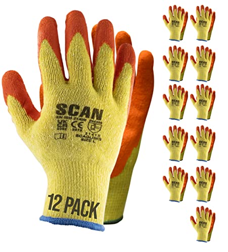 Scan Knit Shell Latex Palm Handschuhe Orange - Large (Größe 9) (Pack 12) von Scan