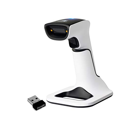 ScanAvenger Tragbarer kabelloser Bluetooth-Barcode-Scanner Handscanner wiederaufladbar 1D und 2D Scan-Pistole für Inventarverwaltung (1D- und 2D-Barcodescanner mit Smart Stand) von ScanAvenger