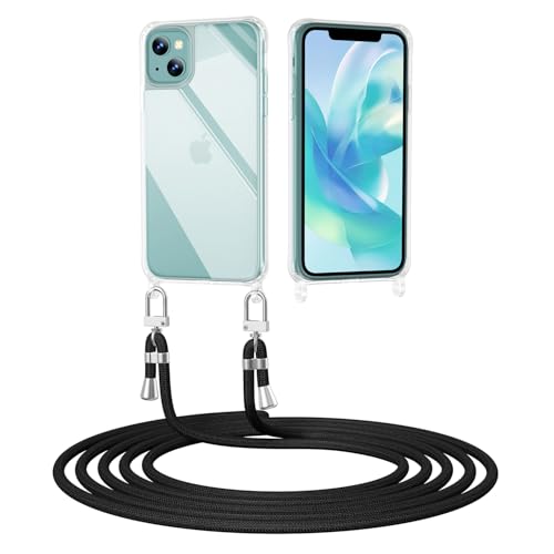 ScandiCasis Handyhülle mit Band für iPhone 13, Transparent Handyhülle mit Band Stoßfest Schutzhülle Necklace Phone Case, Schwarz ScandiCasis Handyhülle mit Band für iPhone 13, Transparent Handyhülle mit Band Stoßfest Schutzhülle Necklace Phone Case, Schwarz von ScandiCasis