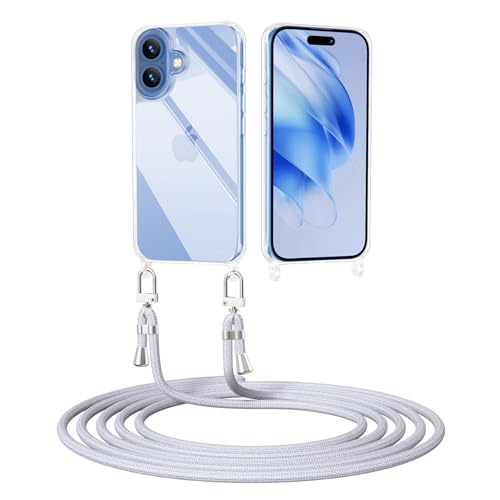 ScandiCasis Handyhülle mit Band für iPhone 16 Plus, Transparent Handyhülle mit Band Stoßfest Schutzhülle Necklace Phone Case, Silber ScandiCasis Handyhülle mit Band für iPhone 16 Plus, Transparent Handyhülle mit Band Stoßfest Schutzhülle Necklace Phone Case, Silber von ScandiCasis