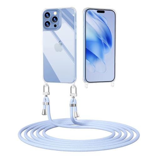 ScandiCasis Handyhülle mit Band für iPhone 16 Pro Max, Transparent Handyhülle mit Band Stoßfest Schutzhülle Necklace Phone Case, Hellblau ScandiCasis Handyhülle mit Band für iPhone 16 Pro Max, Transparent Handyhülle mit Band Stoßfest Schutzhülle Necklace Phone Case, Hellblau von ScandiCasis